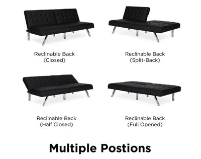 River Street Designs Emily Convertible Tufted Futon Sofa, Black Faux Leather- NEW IN BOX!!!!