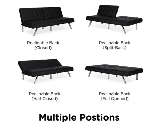 River Street Designs Emily Convertible Tufted Futon Sofa, Black Faux Leather- NEW IN BOX!!!!