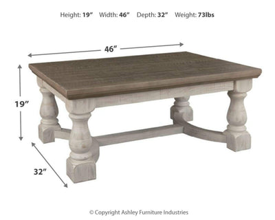Signature Design by Ashley Havalance Farmhouse Rectangular Coffee Table, Gray & White with Weathered Finish**New in box**chipped from shipping**