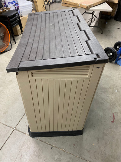 !!!HANDYMAN SPECIAL!!! Keter Store-It-Out MIDI 30 cu ft All Weather Resin Storage Shed, Beige!! MISSING DOORS AND HINGES BUT STILL CAN BE USED TO COVER TRASH CANS!!