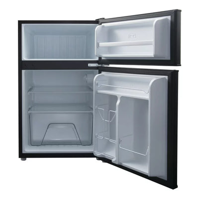 Galanz 3.1 Cu ft Two Door Mini Fridge with Freezer Estar, Black**New,minor dent from shipping**