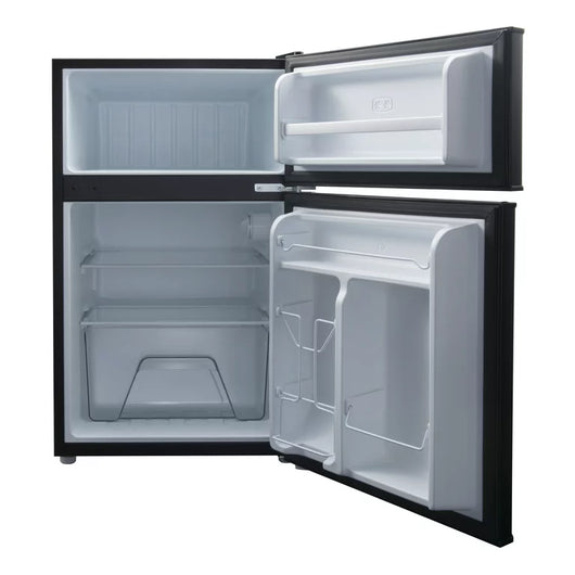 Galanz 3.1 Cu ft Two Door Mini Fridge with Freezer Estar, Black**New,minor dent from shipping**