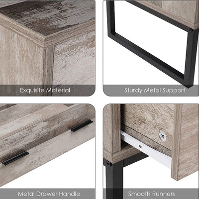 Homfa Dresser with 3 Wide Drawers, Bedroom Nightstand Chest with Metal Legs for Bedroom/Living Room, Wash Gray!! NEW IN BOX!!