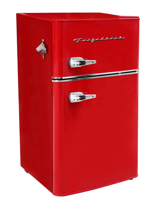 Frigidaire EFR840-RED 3.1 Cu Ft Red 2 Door Retro Bar Fridge with Side Bottle Opener**New,minor dents from shipping**