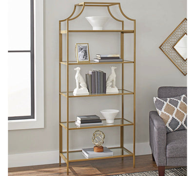 Better Homes & Gardens 71” Nola 5 Tier Etagere Bookcase, Gold finish!! NEW IN BOX!!