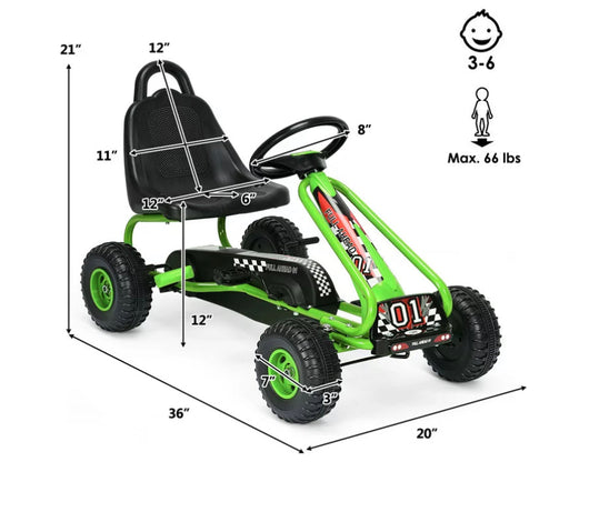 Gymax Kids Pedal Go Kart 4 Wheel Ride On Toys w/ Adjustable Seat & Handbrake Green- NEW AND ASSEMBLED!!!