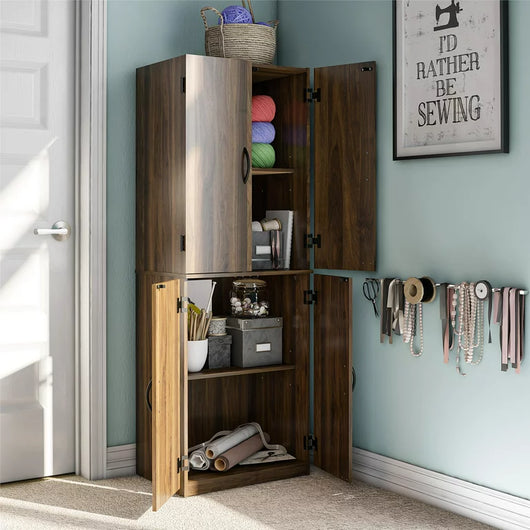 Mainstays 4-Door 5' Storage Cabinet,Walnut - NEW IN BOX