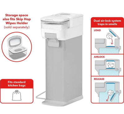 Skip Hop Diaper Pail with Dual Air-Lock, Universal Refill Bags, White**New in Box**