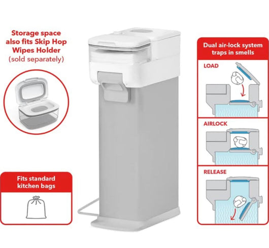Skip Hop Diaper Pail with Dual Air-Lock, Universal Refill Bags, White**New in Box**