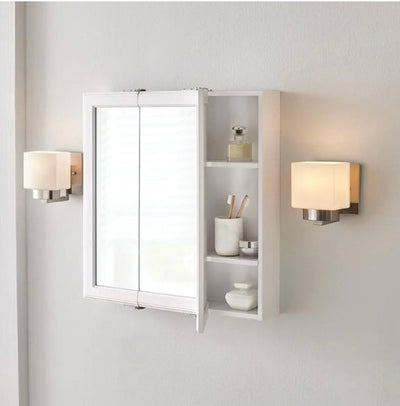 Home Decorators Collection  Fog Free Framed Surface-Mount Tri-View Bathroom Medicine Cabinet in White- NEW OUT OF BOX!!! (Minor damage from shipping, see photos)