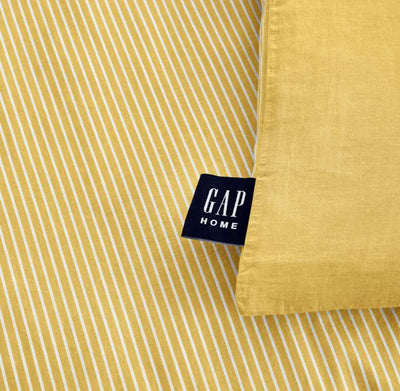 Gap Home Yarn Dyed Washed Chambray Stripe Reversible Organic Cotton Duvet Cover Set, Full/Queen, Mustard, 3-Pieces- NEW!!!
