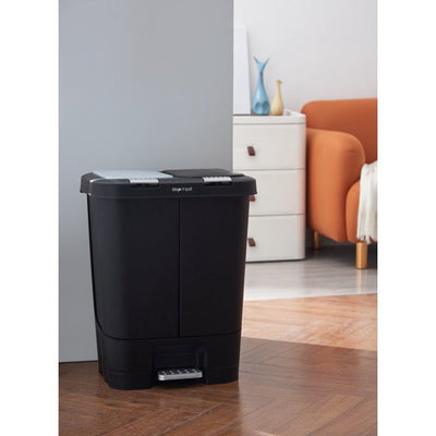 Step N' Sort Dual Plastic Trash and Recycle Bin with Slow Close Lid, Black, 11 gal**New**