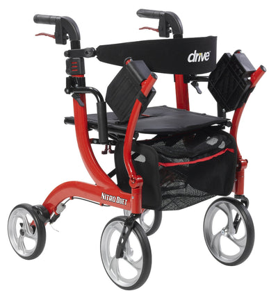 Drive Nitro Duet 4 Wheel Rollator/ Transport Chair, Red!! NEW OUT OF BOX!!