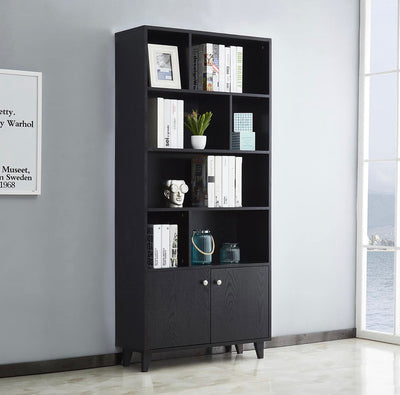 Mixcept Modern shelf with 2 doors 68 inches high, wooden shelf with 7 compartments for home office, black!  -Brand new in the box