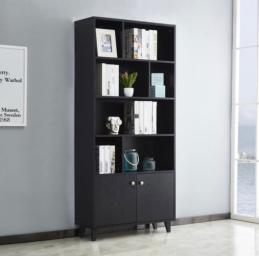 Mixcept Modern shelf with 2 doors 68 inches high, wooden shelf with 7 compartments for home office, black!  -Brand new in the box