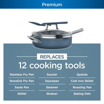 Ninja CW102BL Foodi NeverStick PossiblePan, Premium Set with 4-Quart Capacity Pan, Steamer/Strainer Basket, Glass Lid & Integrated Spatula, Nonstick, Durable & Oven Safe to 500°F, Macaron Blue**New in box**