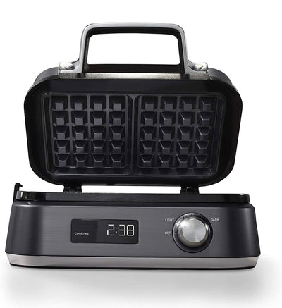 Calphalon Intellicrisp Belgian Waffle Maker with LED Display Timer and Ceramic Cooking Plates, Makes 2 Waffles, Dark Stainless Steel- Lightly Used, Clean and Works Great!!!!