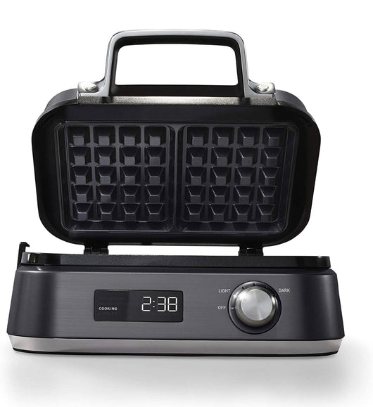 Calphalon Intellicrisp Belgian Waffle Maker with LED Display Timer and Ceramic Cooking Plates, Makes 2 Waffles, Dark Stainless Steel- Lightly Used, Clean and Works Great!!!!
