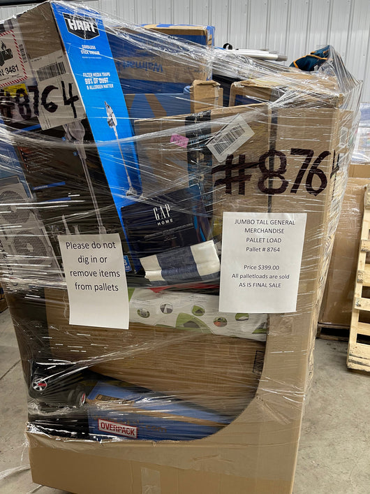 Jumbo huge liquidation pallet- over 7 ft tall ! Pallet number 8764