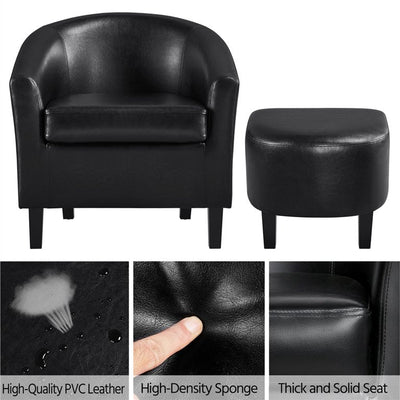 Easyfashion Contemporary Faux Leather Club Chair and Ottoman Set, Black! -NEW!