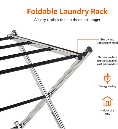 Amazon Basics Foldable Laundry Rack for Air Drying Clothing - 41.8" x 29.5" x 14.5", Chrome- NEW IN BOX!!!
