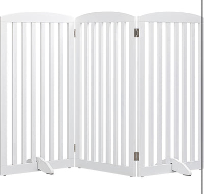 PAWLAND 36” Wooden Freestanding Foldable Pet Gate for Dogs, 3 Panels Step Over Fence, Support Feet Included, Dog Gate for The House, Doorway, Stairs, Extra Wide, White!  -Brand new in the box