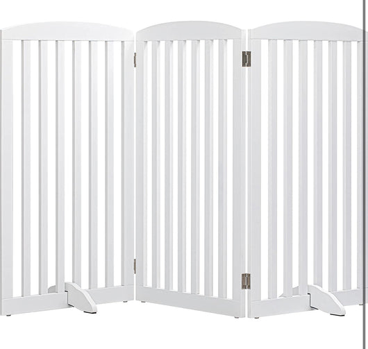 PAWLAND 36” Wooden Freestanding Foldable Pet Gate for Dogs, 3 Panels Step Over Fence, Support Feet Included, Dog Gate for The House, Doorway, Stairs, Extra Wide, White!  -Brand new in the box