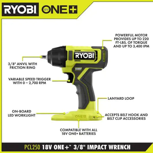 RYOBI ONE+ 18V Cordless 3/8 in. Impact Wrench (Tool Only)**new in Box**