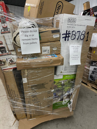 Jumbo huge liquidation pallet- over 7 ft tall ! Pallet number 8781