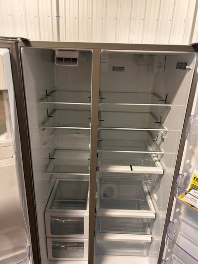 Whirlpool 28.4-cu ft Side-by-Side Refrigerator with Ice Maker (Fingerprint Resistant Stainless Steel)!  -Brand new but was very lightly dented on the right edge of one door, photos shown