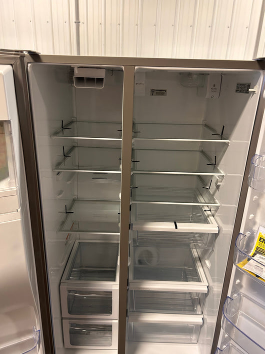 Whirlpool 28.4-cu ft Side-by-Side Refrigerator with Ice Maker (Fingerprint Resistant Stainless Steel)!  -Brand new but was very lightly dented on the right edge of one door, photos shown