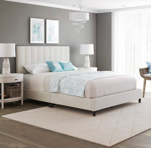 Boyd Sleep Leah Upholstered Vertical Tufted Platform Bed Frame,  Eggshell, King- NEW IN BOX!!!