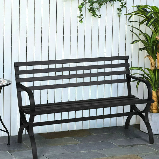 Phi Villa 48.8" Metal Outdoor Durable Garden Bench in Black!  -Brand new in the box, assembly is required