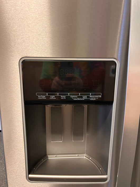 Whirlpool 28.4-cu ft Side-by-Side Refrigerator with Ice Maker (Fingerprint Resistant Stainless Steel)!  -Brand new but was very lightly dented on the right edge of one door, photos shown