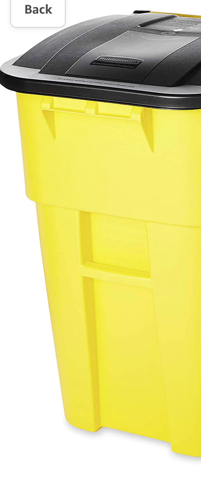Rubbermaid Commercial Brute HDPE 50-Gallon Rollout Trash Can with Lid, Rectangular, 23.38-Inch Width x 28.5-Inch Depth x 36.5-Inch Height, Yellow (FG9W2700YEL)- BRAND NEW