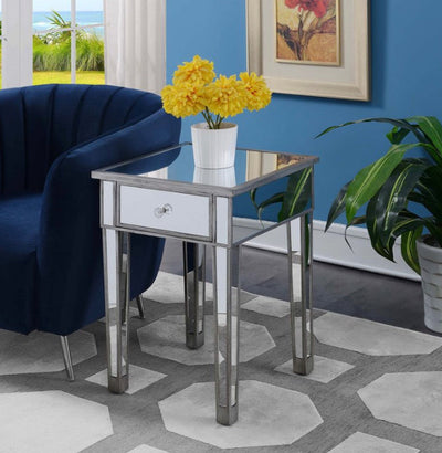 Convenience Concepts Gold Coast Mirrored End Table with Drawer- NEW AND ASSEMBLED!!!