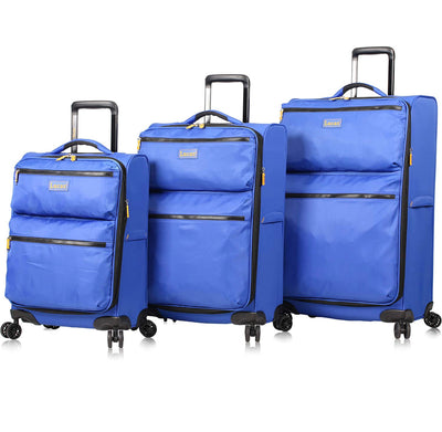 Lucas Designer Luggage Collection - 3 Piece Softside Expandable Ultra Lightweight Spinner Suitcase Set - Travel Set includes 20 Inch Carry On, 24 Inch & 28 Inch Checked Suitcases (Royal Blue)-