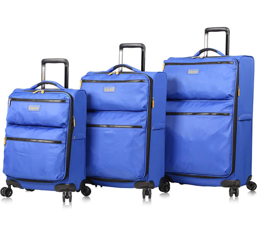 Lucas Designer Luggage Collection - 3 Piece Softside Expandable Ultra Lightweight Spinner Suitcase Set - Travel Set includes 20 Inch Carry On, 24 Inch & 28 Inch Checked Suitcases (Royal Blue)-