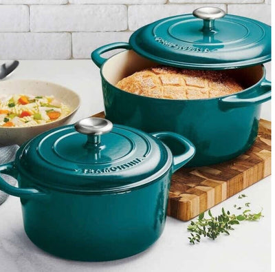 Tramontina Enameled Cast Iron Dutch Ovens 3.5 QT and 5.5 QT in Teal/ new in box