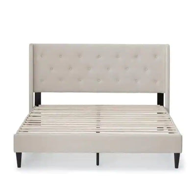 Brookside Isabelle Upholstered Cream Queen Wingback Diamond Tufted Platform Bed**New in Box**