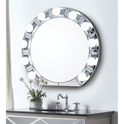Acme Furniture Noralie Table Mirror in Mirrored & Faux Diamonds 32'' x 29" Wall Décor, by Acme Furniture- NEW IN BOX!!!
