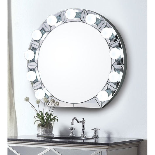 Acme Furniture Noralie Table Mirror in Mirrored & Faux Diamonds 32'' x 29" Wall Décor, by Acme Furniture- NEW IN BOX!!!