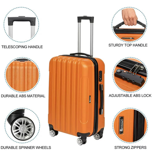 Zimtown 3-Piece Nested Spinner Suitcase Luggage Set with TSA Lock, Orange**New**
