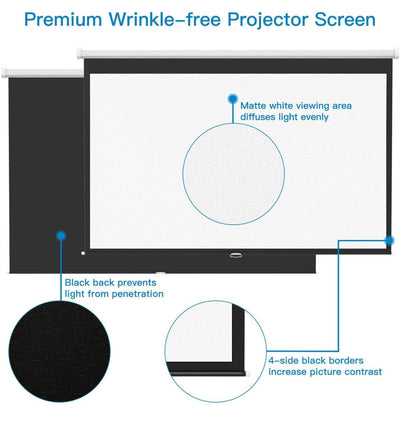 Projector Screen 100 Inch 16:9 - Auto-Locking Portable Projection Screen for 4K 3D 1080P HD - Manual Projector Screen Pull Down for Indoor Outdoor Home Theater Office Movies by PERLESMITH- new in box