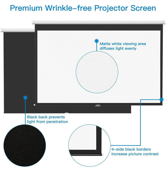 Projector Screen 100 Inch 16:9 - Auto-Locking Portable Projection Screen for 4K 3D 1080P HD - Manual Projector Screen Pull Down for Indoor Outdoor Home Theater Office Movies by PERLESMITH- new in box