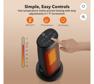 TaoTronics Space Heater, 1500W PTC Fast Quiet Heating Ceramic Tower Heater Oscillating Portable Heater with Remote Control