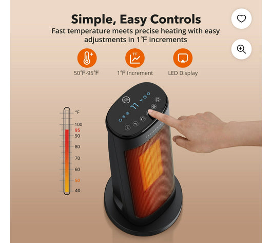 TaoTronics Space Heater, 1500W PTC Fast Quiet Heating Ceramic Tower Heater Oscillating Portable Heater with Remote Control