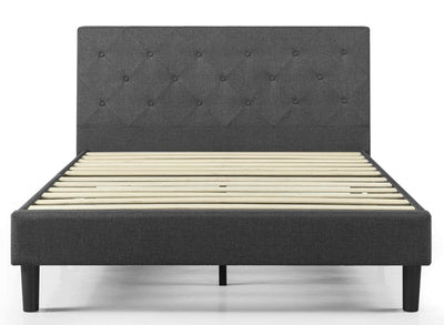 Zinus Diamond platform, upholstered bed with embroidered wooden slat back, individual, Wood, Brown, King!  -Brand new in the box