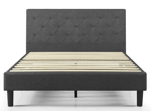 Zinus Diamond platform, upholstered bed with embroidered wooden slat back, individual, Wood, Brown, King!  -Brand new in the box