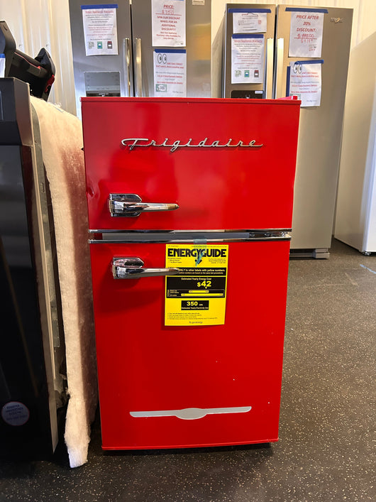 Frigidaire EFR840-RED 3.1 Cu Ft Red 2 Door Retro Bar Fridge with Side Bottle Opener**New,minor dents from shipping**